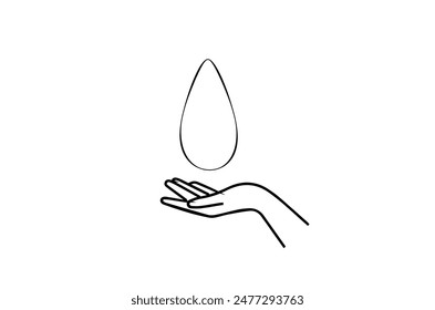 hand black contour drop from above on transparent background,