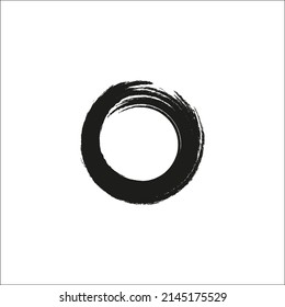 Hand black drawn enso symbol vector illustration. Artistic painting, brushed grunge ink circle isolated on white. Logo, emblem element. Watercolor dry round shape, frame, border template