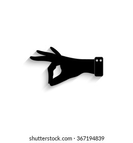 hand - black vector  icon with shadow