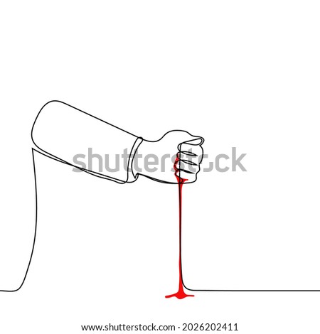 hand is bleeding - one line drawing. blood loss concept, blood donation