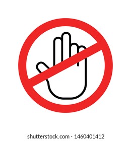 Hand blocking sign stop. Do not enter stop red sign with hand. stop hand sign for prohibited activities. 