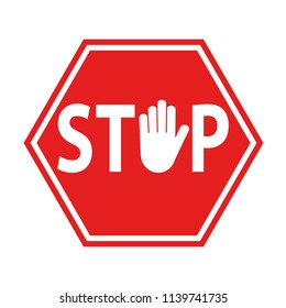 hand blocking sign stop red on white, stock vector illustration