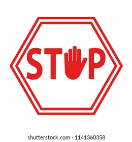 hand blocking sign stop red on white, stock vector illustration