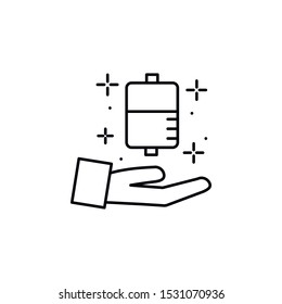 Hand, blood bag icon. Element of Blood Donation icon. Thin line icon
