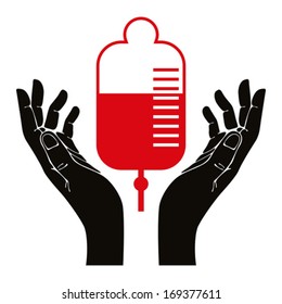 Hand with blood donation vector symbol.