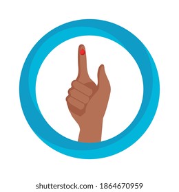 mano con gota de sangre en el dedo cuadro circular ilustración del vector