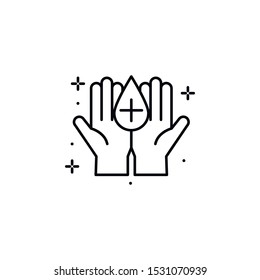 Hand, blood, drop icon. Element of Blood Donation icon. Thin line icon