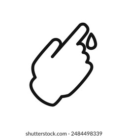 Mano con la gota de sangre icono Vector lineal gráfico signo