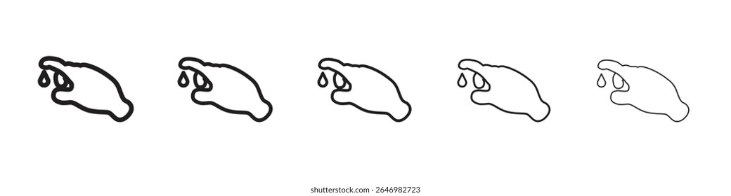 Mano con el icono de la gota de sangre delgada de contorno plano estilo signo de Vector