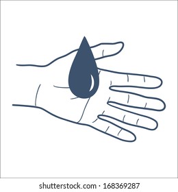 Hand and blood drop. Sketch vector element for medical or health care design