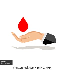 Hand with a blood drop symbol. Vector illustration.