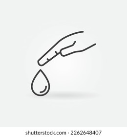 Hand with Blood Drop vector Diabetes Test concept thin line icon or symbol