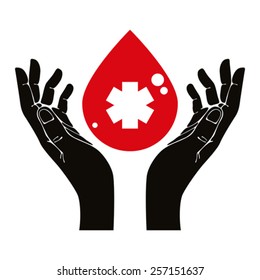 Hand with blood drop vector symbol.