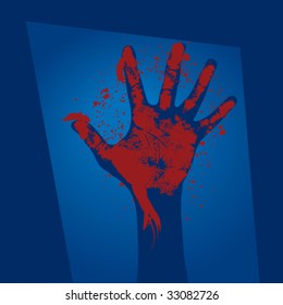 hand and blood on blue background