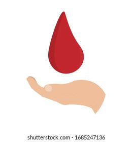 Mano con la ilustración vectorial del símbolo sanguíneo.