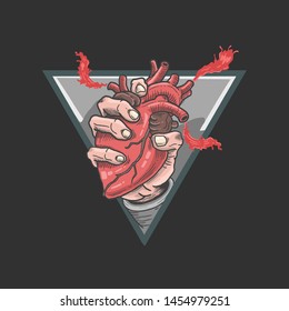 hand with bloody hearth illustration vector