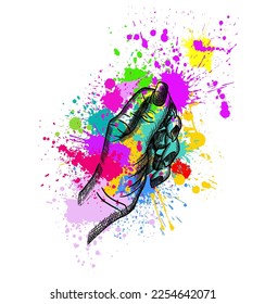 hand with blots. Happy holi. Vector illustration