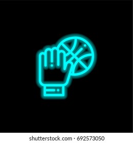 Hand blue glowing neon ui ux icon. Glowing sign logo vector
