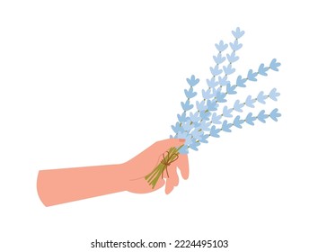 Hand with blue lavender bouquet flat icon Wildflowers