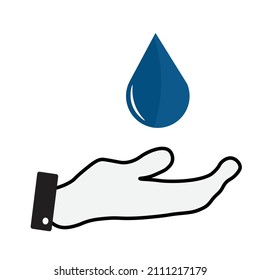 A hand with a blue liquid drop in it - the concept of drinking water scarcity and conservation - Environmental Illustration - Vector, icon 