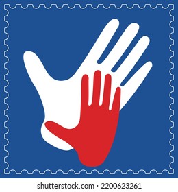 pegatina roja azul mano dos