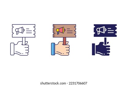 Hand board advisement line and glyph icon isolated on white background, vector illustration