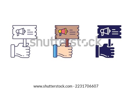 Hand board advisement line and glyph icon isolated on white background, vector illustration