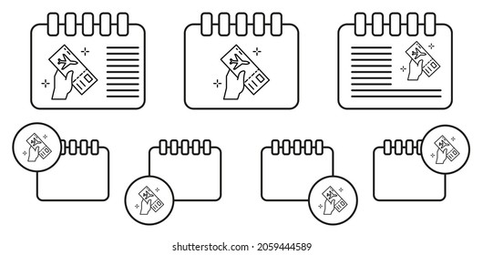 Mano, tarjeta de embarque, icono del vector del aeropuerto en la ilustración del conjunto de calénder para ui y ux, sitio web o aplicación móvil