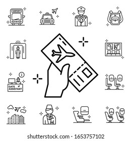 Hand, boarding pass icon. Airport icons universal set for web and mobile