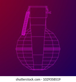 Hand bomb frag grenade wireframe low poly mesh vector illustration
