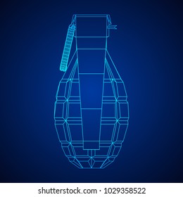 Hand bomb frag grenade wireframe low poly mesh vector illustration