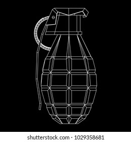 Hand bomb frag grenade wireframe low poly mesh vector illustration