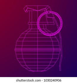 Hand bomb frag grenade wireframe low poly mesh vector illustration