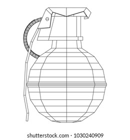 Hand bomb frag grenade wireframe low poly mesh vector illustration