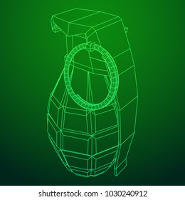 Hand bomb frag grenade wireframe low poly mesh vector illustration
