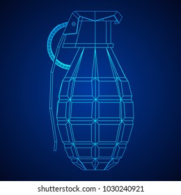Hand bomb frag grenade wireframe low poly mesh vector illustration