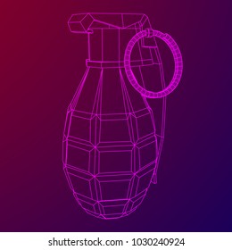 Hand bomb frag grenade wireframe low poly mesh vector illustration