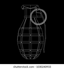 Hand bomb frag grenade wireframe low poly mesh vector illustration