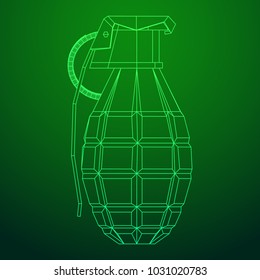 Hand bomb frag grenade wireframe low poly mesh vector illustration