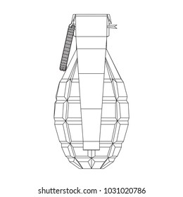 Hand bomb frag grenade wireframe low poly mesh vector illustration