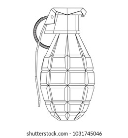 Hand bomb frag grenade wireframe low poly mesh vector illustration