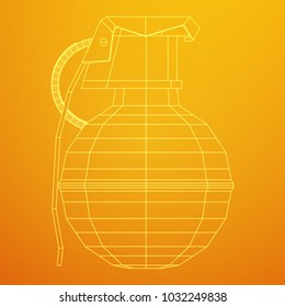 Hand bomb frag grenade wireframe low poly mesh vector illustration