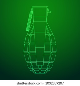Hand bomb frag grenade wireframe low poly mesh vector illustration