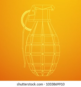 Hand bomb frag grenade wireframe low poly mesh vector illustration