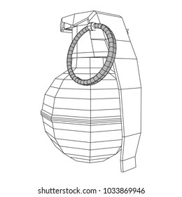 Hand bomb frag grenade wireframe low poly mesh vector illustration