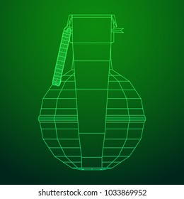 Hand bomb frag grenade wireframe low poly mesh vector illustration