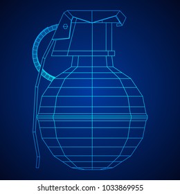 Hand bomb frag grenade wireframe low poly mesh vector illustration