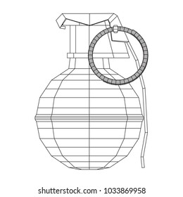 Hand bomb frag grenade wireframe low poly mesh vector illustration