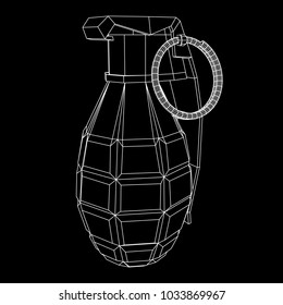 Hand bomb frag grenade wireframe low poly mesh vector illustration