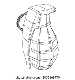 Hand bomb frag grenade wireframe low poly mesh vector illustration